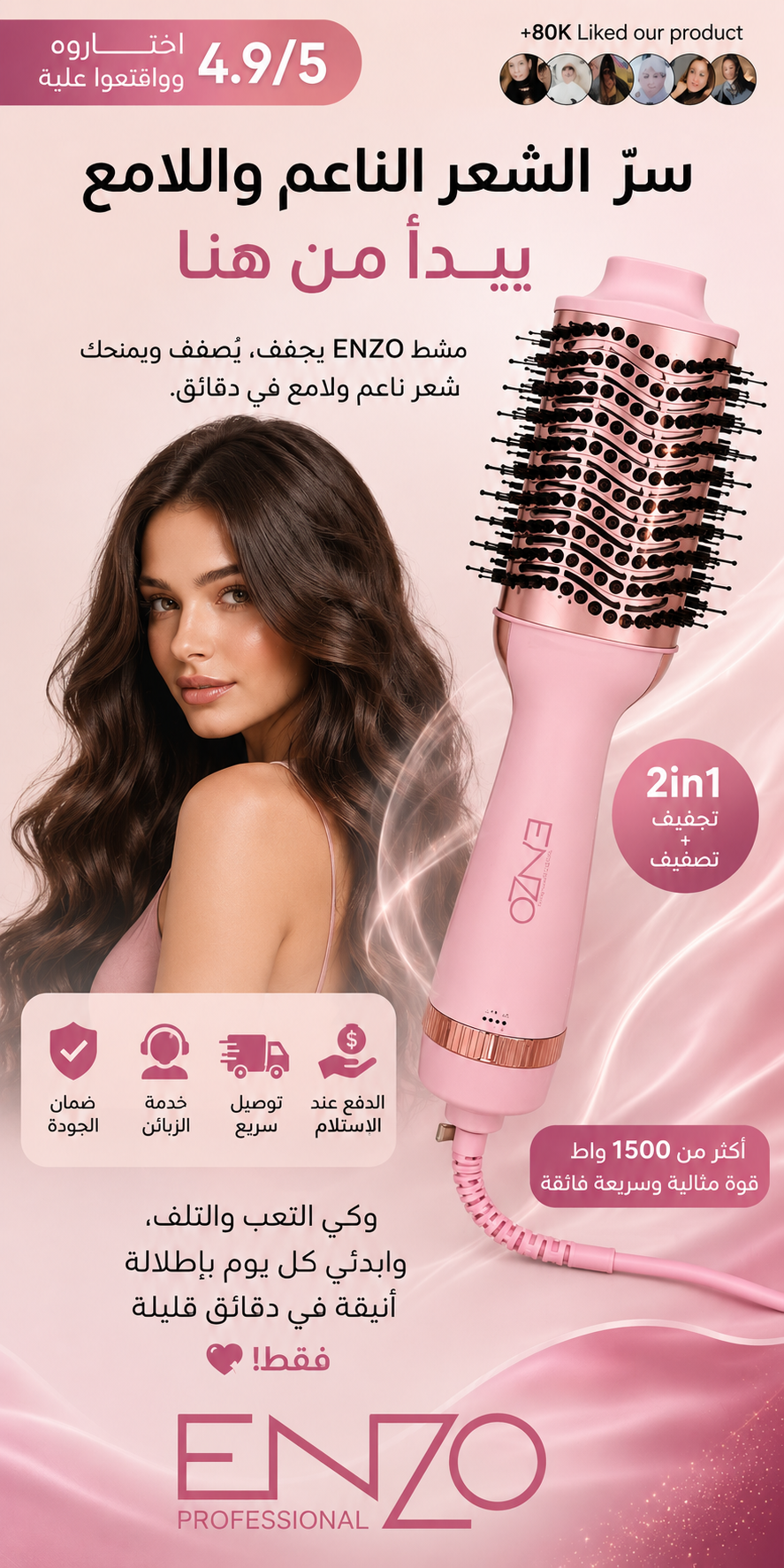 ✨ Brosse ENZO 6209 Original – Brosse Soufflante 4 en 1 | 1500W ✨